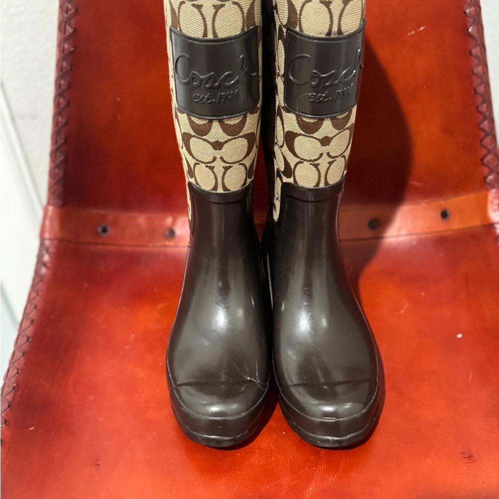 Coach Brown and Cream Rain Boots